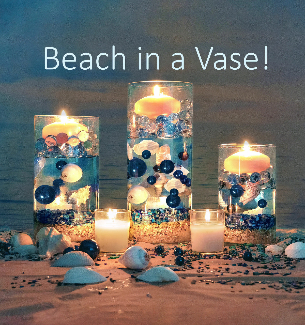 75 Floating Royal Blue (Navy) Pearls Large Sizes- Option of 3 Submersible Fairy Lights Strings Hidable Submersible Batteries- 1 Gallon of Transparent Water Gels for Vases