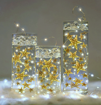 50 Floating Gold Stars-Sparkling- Large Sizes- Fills 1 Gallon of the Transparent Floating Gels for Your Vases- With Pre-Measured Prep Bags- Option of 3 Submersible Fairy Lights Strings