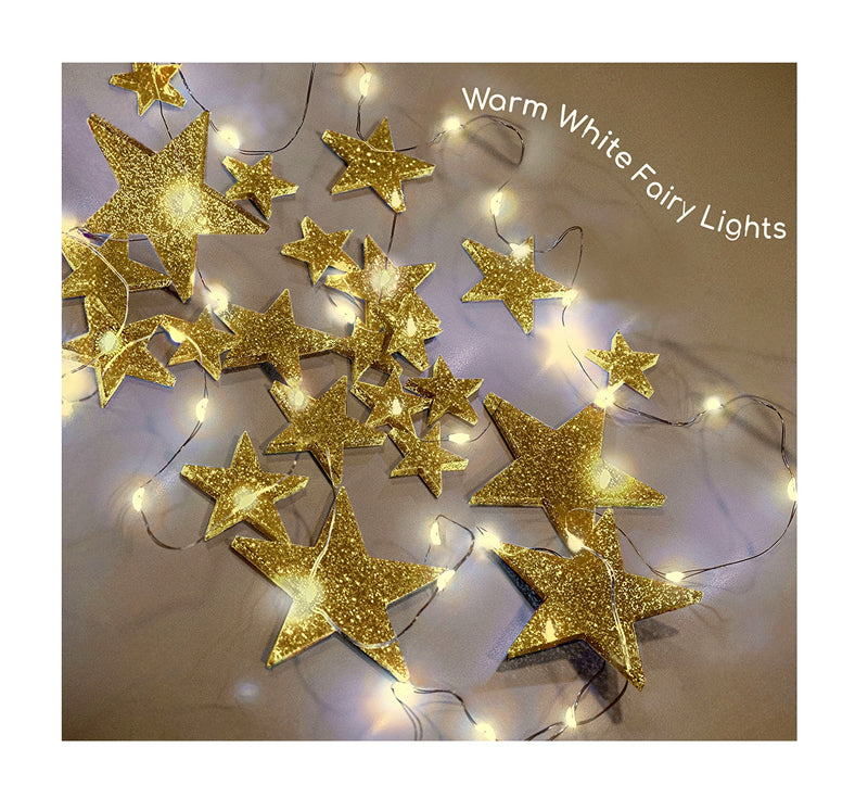 50 Floating Gold Stars-Sparkling- Large Sizes- Fills 1 Gallon of the Transparent Floating Gels for Your Vases- With Pre-Measured Prep Bags- Option of 3 Submersible Fairy Lights Strings