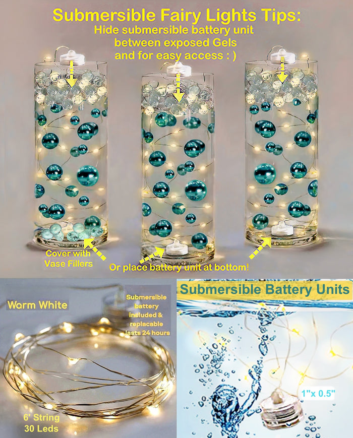 3 Submersible LED Fairy Lights Strings Warm White or Cool White Garland- with Hidable and Submersible Batteries