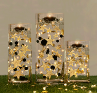 50 Floating Gold Stars-Sparkling- Large Sizes- Fills 1 Gallon of the Transparent Floating Gels for Your Vases- With Pre-Measured Prep Bags- Option of 3 Submersible Fairy Lights Strings