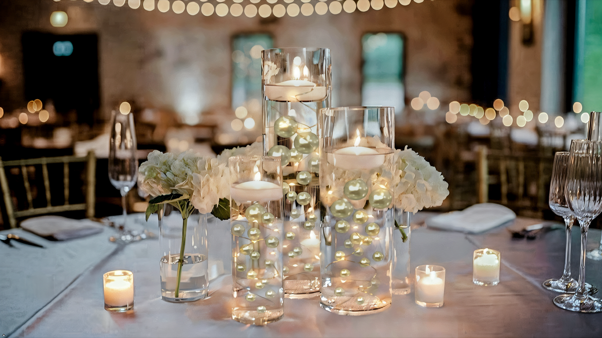 75 Floating Ivory/Off White Pearls-Shiny-Jumbo Sizes-Fills 1 Gallon of Floating Pearls & the Transparent Gels for the Floating Effect-With Exclusive Measured Gels Prep Bag-Option 3 Submersible Fairy Lights Strings