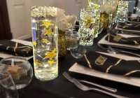 50 Floating Gold Stars-Sparkling- Large Sizes- Fills 1 Gallon of the Transparent Floating Gels for Your Vases- With Pre-Measured Prep Bags- Option of 3 Submersible Fairy Lights Strings
