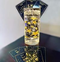 50 Floating Gold Stars-Sparkling- Large Sizes- Fills 1 Gallon of the Transparent Floating Gels for Your Vases- With Pre-Measured Prep Bags- Option of 3 Submersible Fairy Lights Strings