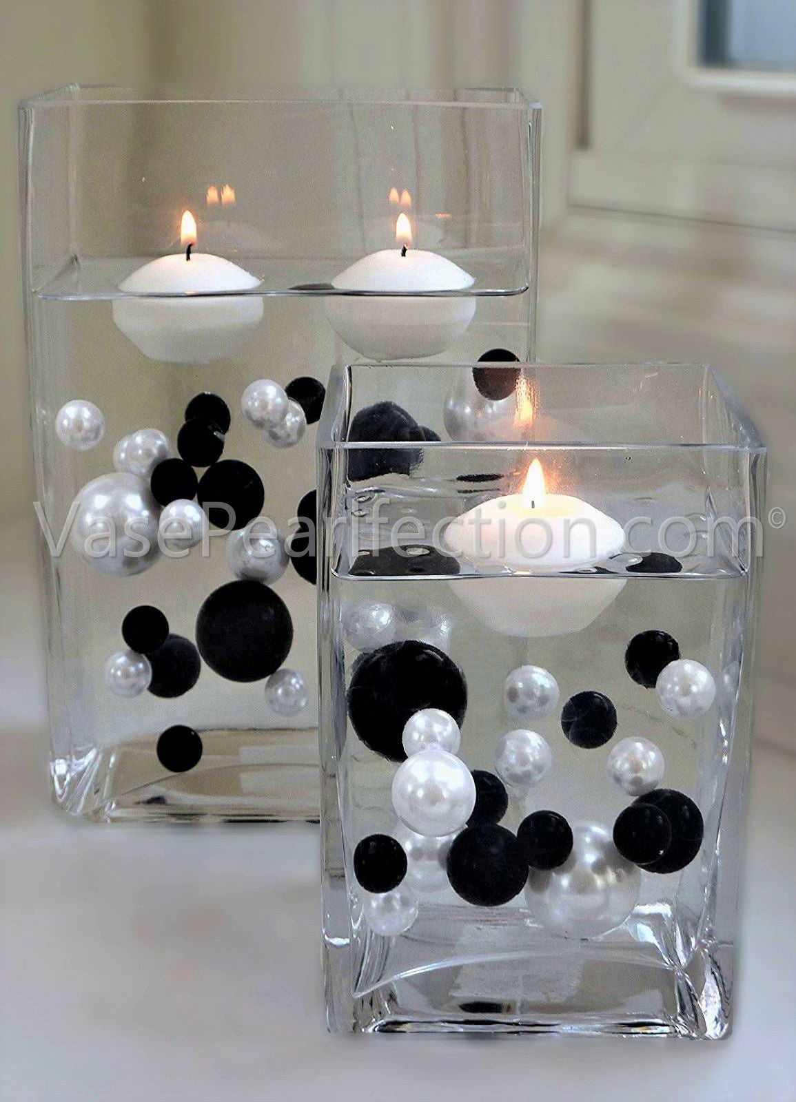 75 Floating Black Pearls Large Sizes- Fills 1 Gallon of the Floating Transparent Water Gels for Your Vases- Option 3 Submersible Fairy Lights Strings Hidable