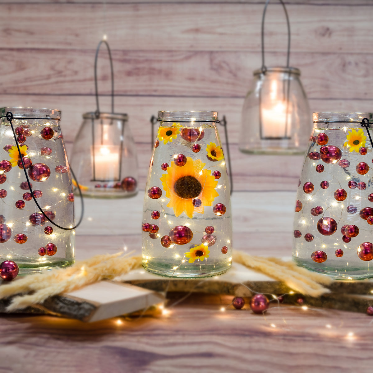 75 Floating Burgundy Pearls-Large-Fills 1 Gallon of the Floating Transparent Gels for Vases-With Measured Gels Kit-Option 3 Fairy Lights Submersible Strings